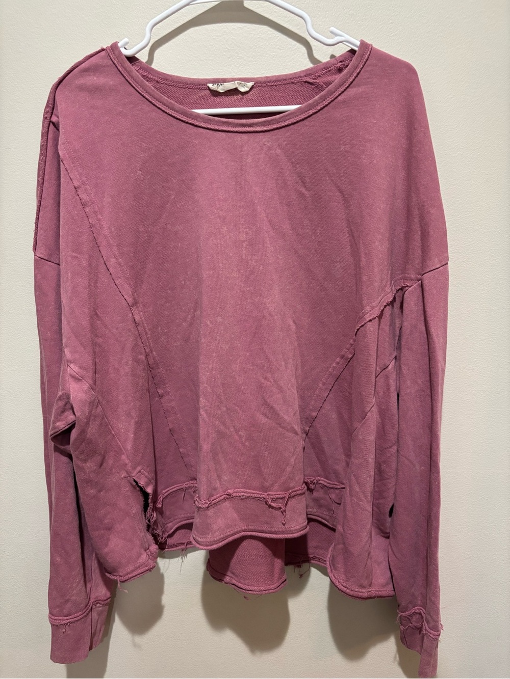 New In Mauve Mineral Wash Raw Edge Pullover Sweatshirt Oversized Boho Boutique